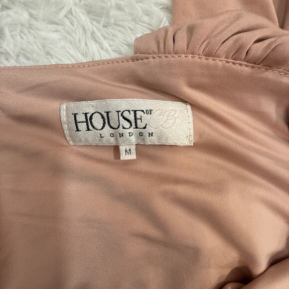 House of CB Dominique Maxi Dress Nude Ruched Backless Wrap | Medium - Picture 12 of 16